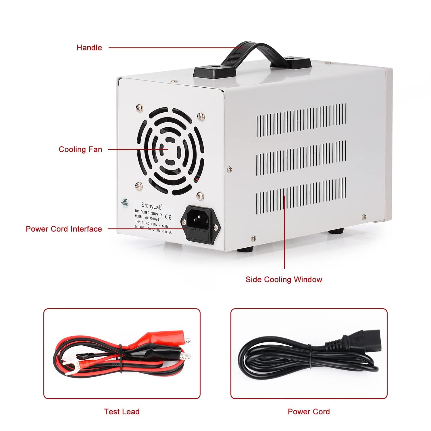stonylab Fuente Alimentación de DC Digital, 30 V/5 A Modo Interruptor de Salida Soltero Ajustable Fuente de Alimentación DC Regulada para Investigación de Laboratorio de Prueba de Banco