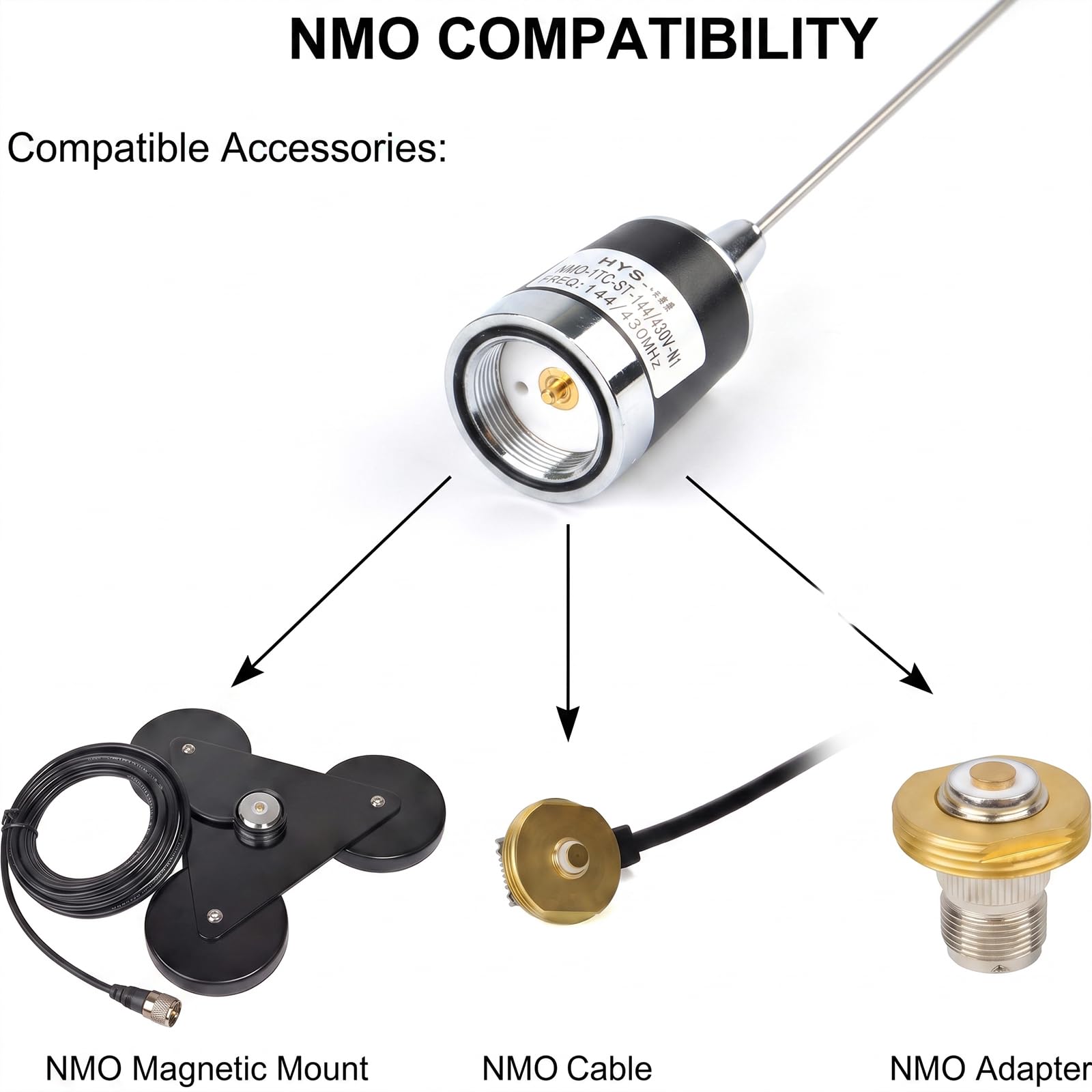 HYS Dual-Brand VHF/UHF Antenna mobile Ham Radio 53,3 cm 144/430 MHz NMO connettore per radio mobile