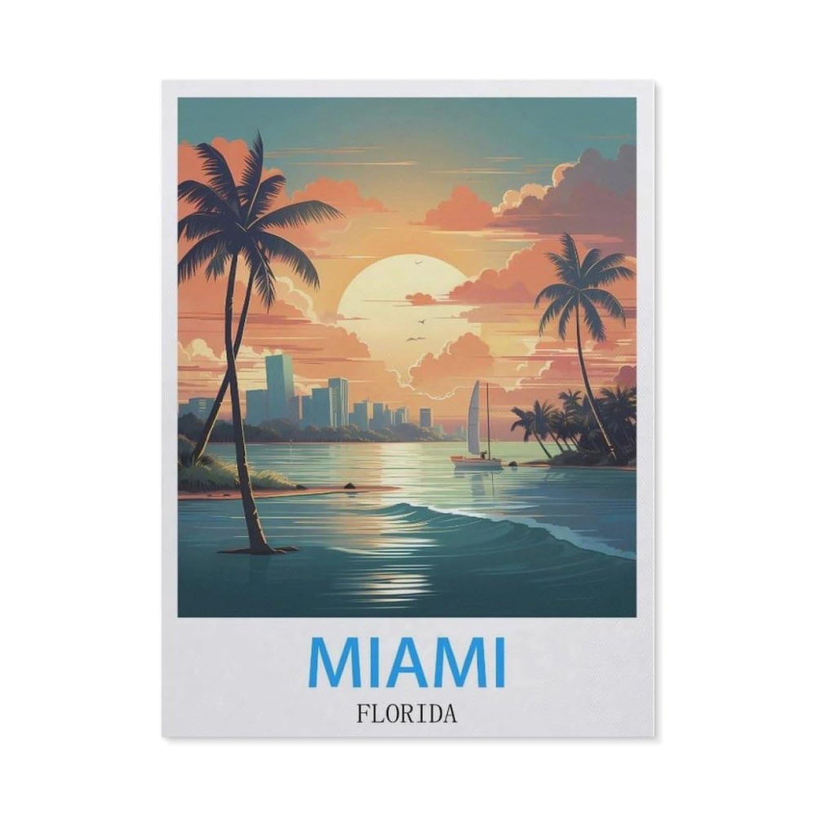 Beayodkp （40 X 50 Cm/15.74 X 19.68 Inches） Diamond Painting Kits For Adults And Kids，Miami Florida Vintage Travel Posters，Full Drill Round Rhinestone Paint With Diamonds-Cc80
