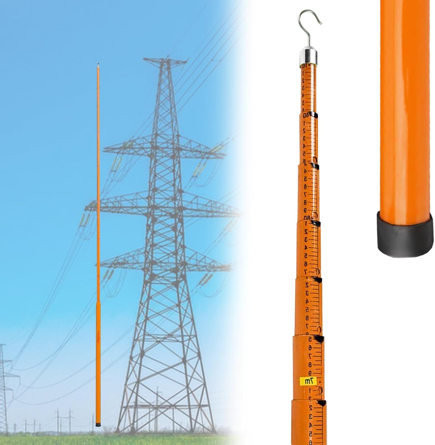 High Voltage Insulated Telescopic Measuring Rod, 6-18m Multicolor Adjustable Length, Durable 8m/26.2ft Telescoping Tool for Electricians, Construction, and Safety Testing