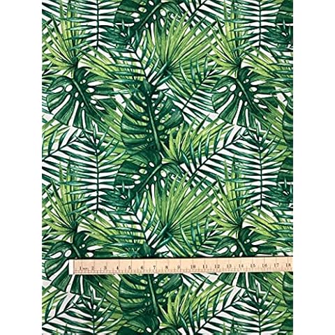 Best Furnishing Fabric Green Botanical Palm Leaves Tropical Fabric for Curtain Upholstery Digital Print 140cm Wide Sold by The metre (1, Per Metre) Cover