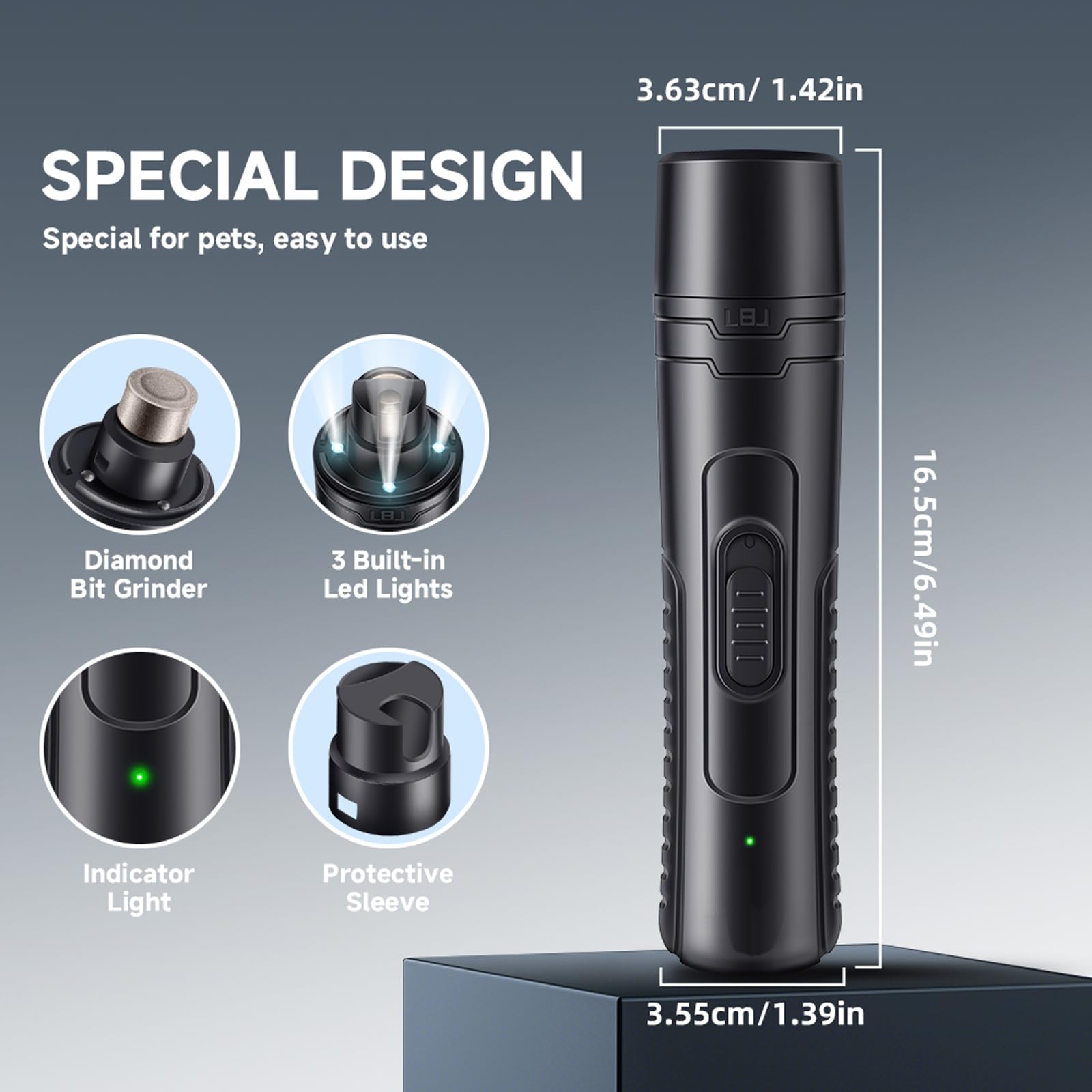 Dog Nail Grinder Quiet 2-Speed Pet Nail Grinder with 3 Led Lights and 3 Ports Rechargeable Electric Dog Nail Trimmer for Large and Small Dogs/Cats and Small Animals Safe (Black) - image 8