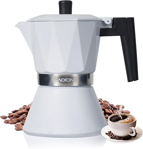 Moka - Cafetera de café expreso de 6 tazas, cafetera portátil de 10.8 onzas líquidas, cafetera percoladora compatible con cocinas de inducción,