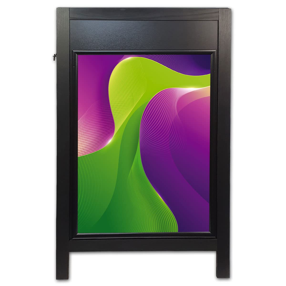 A-Board Double Side Wooden Pavement Sign Snap Frame Poster Display Stand (Wooden Frame with Printed Posters, A2)