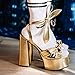 Goolita Metallic Lace Up Chunky Heel Platform Heels For Women Open Toe Slingback Ankle Strap Heeled Sandals Bow Sexy Fashion Evening Party Shoes
