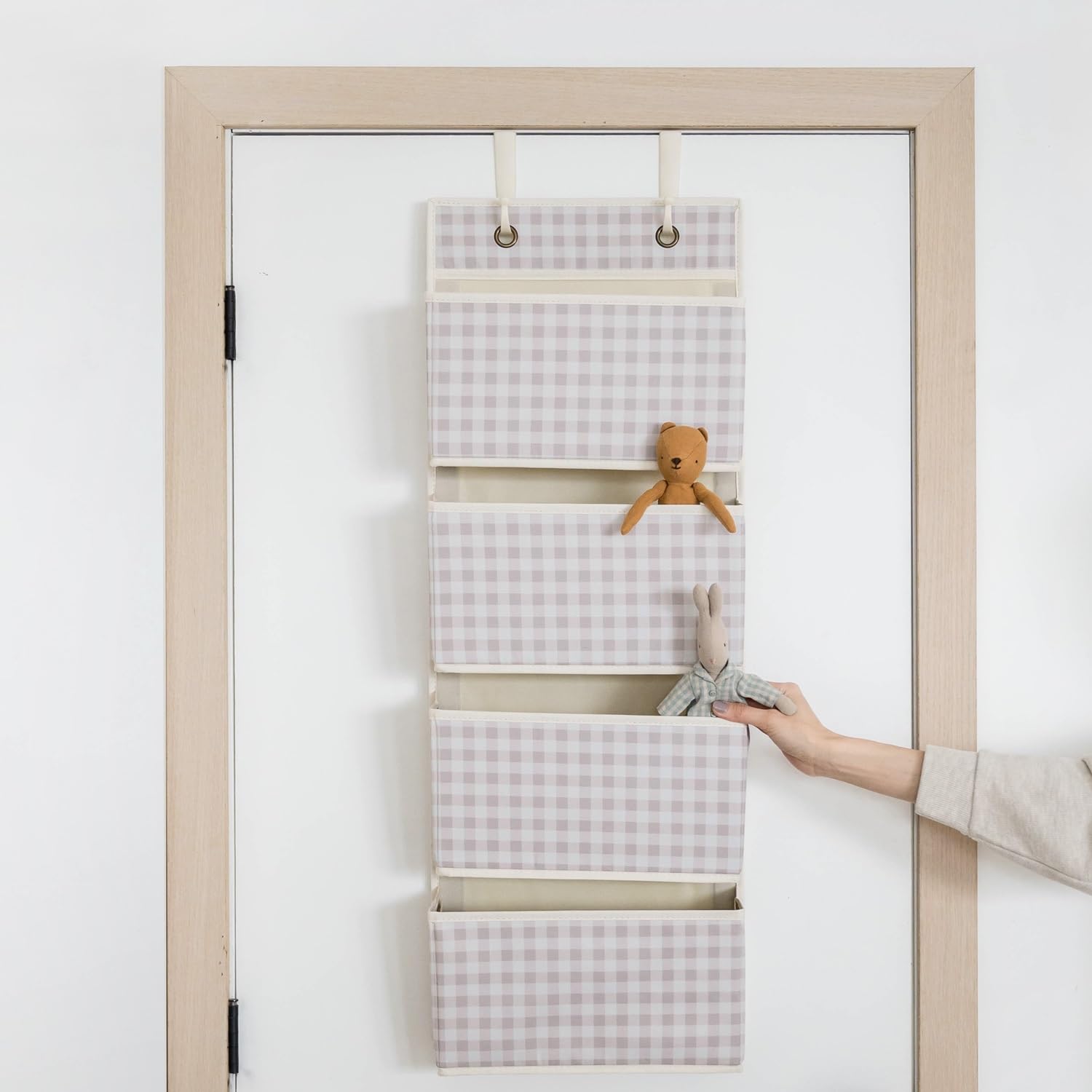 3 Sprouts Over Door Storage Organiser, Back of Door Hanging Organisers with 4 Large Pockets & 2 Hooks for Nappy Baby Clothes - Image 4