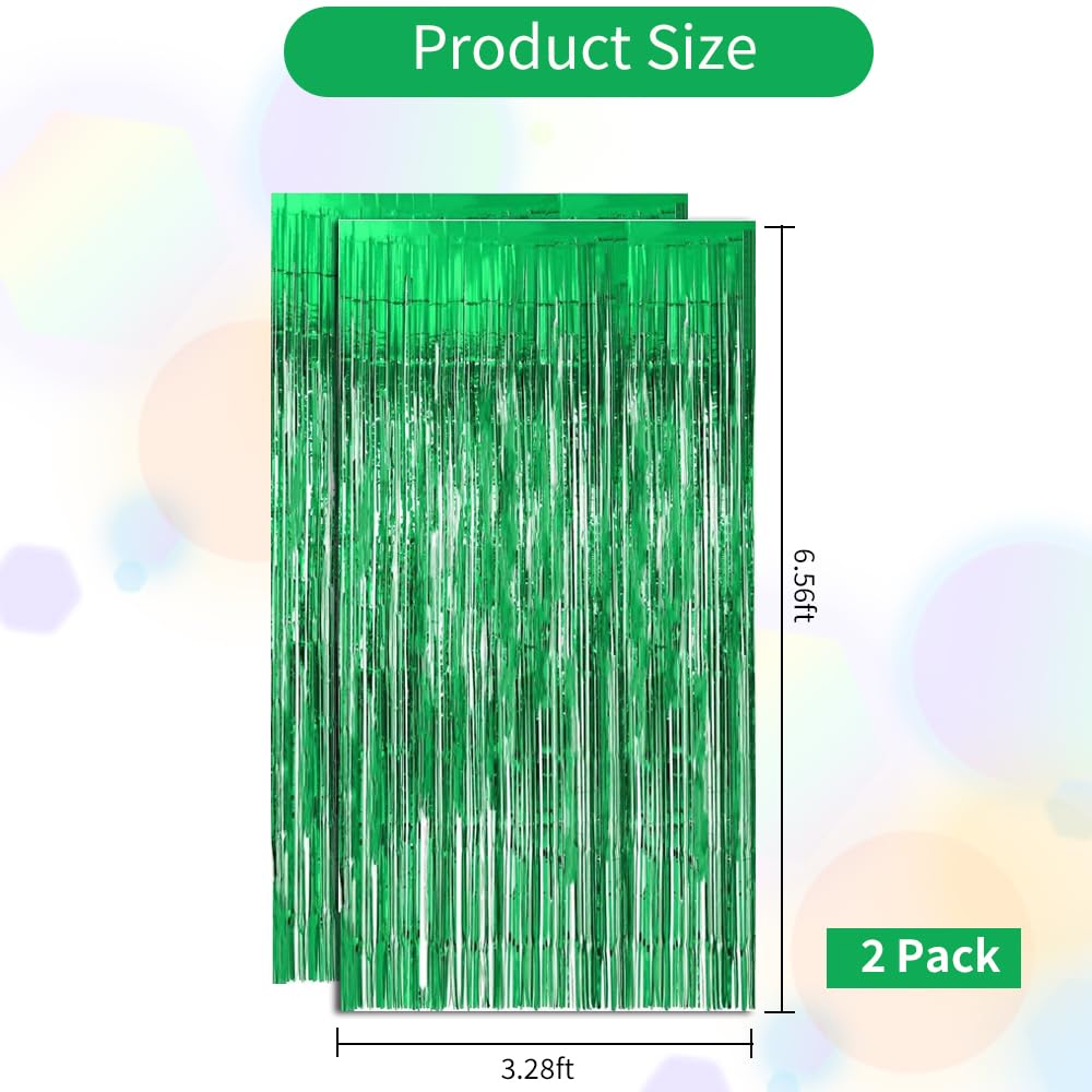 Lot De 3 Rideaux à Franges Aluminium Vert Sauge – 1x2,5 M, Décoration Fête, Anniversaire