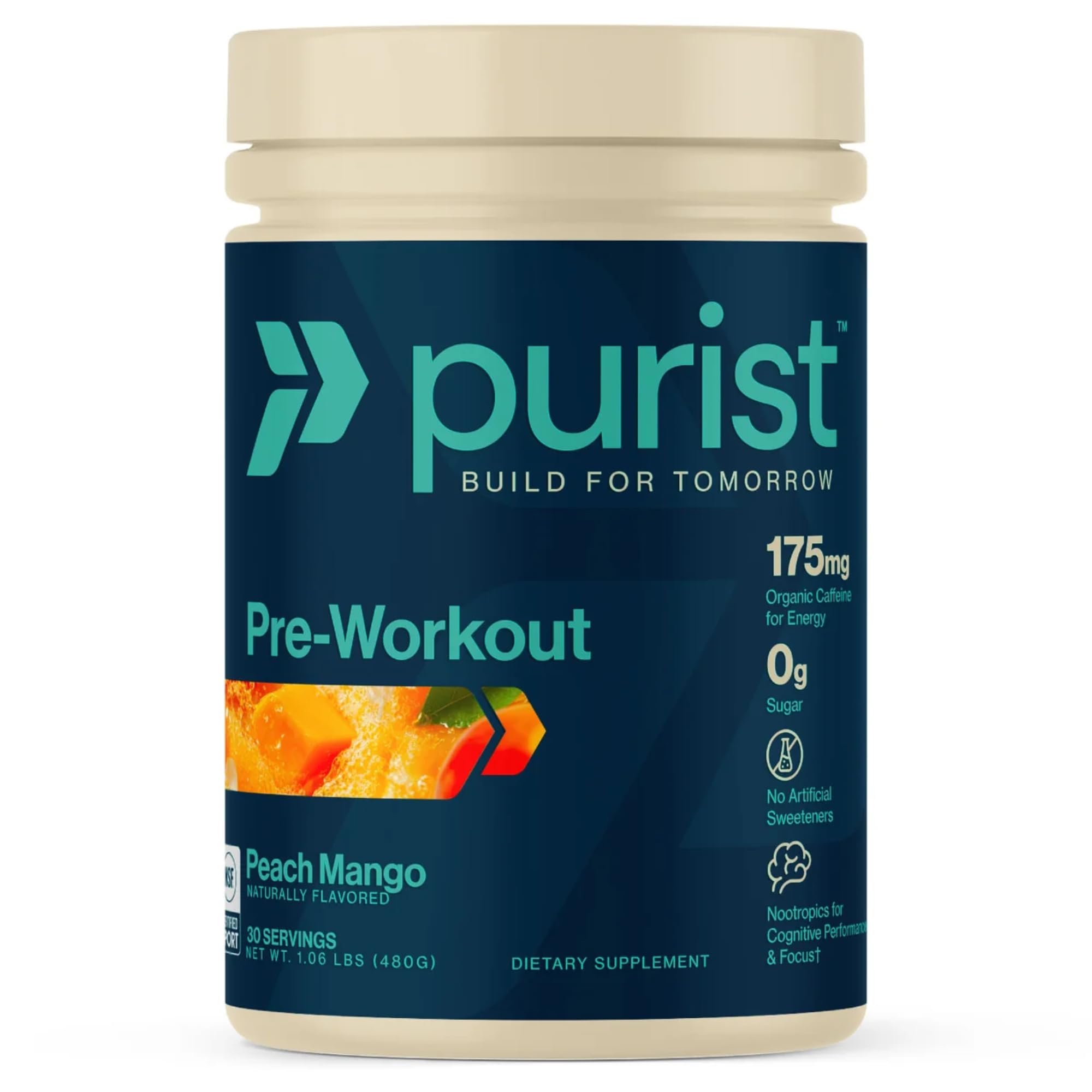 PURIST Pré-treino em pó com beta-alanina, citrulina malato e cafeína PurCaf 175 mg — 30 porções