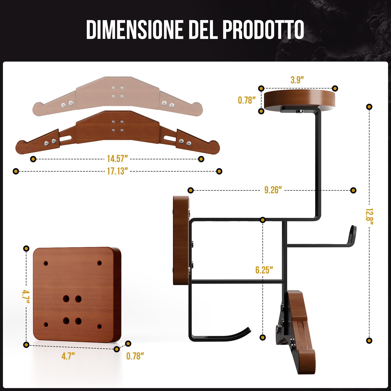 OneTigris Porta Casco Moto Ver. 2.0 – Supporto Casco da Muro 80 kg Carico, con Doppio Gancio & Porta Occhiali, Regolabile, per Caschi Moto, Gilet Airsoft, Abbigliamento Moto