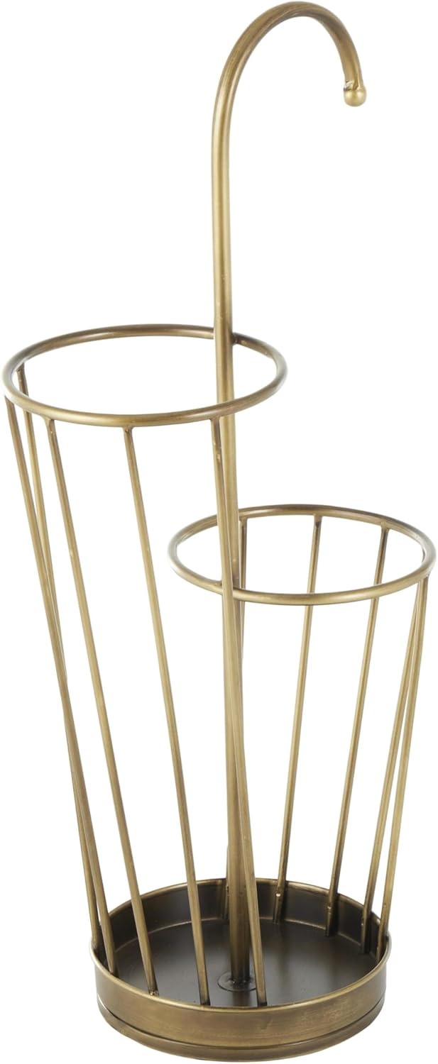 Deco 79 Metal Umbrella Stand 2 Section with Umbrella Shaped Handle, 13" x 8" x 27", Gold