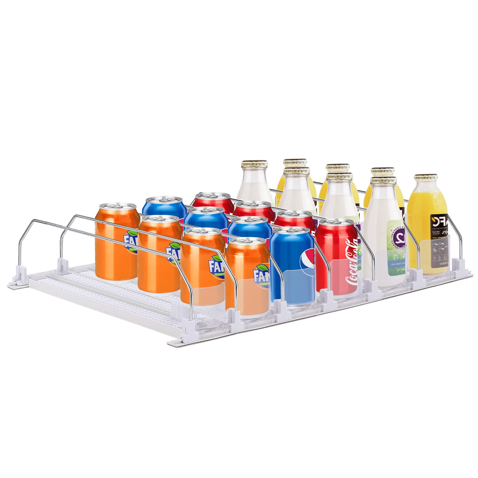 Dispensador de bebidas para refrigerador, organizador de latas de refresco autoempujable de 6 filas para refrigerador, ancho ajustable, empujador de bebidas, lata de cerveza, almacenamiento de