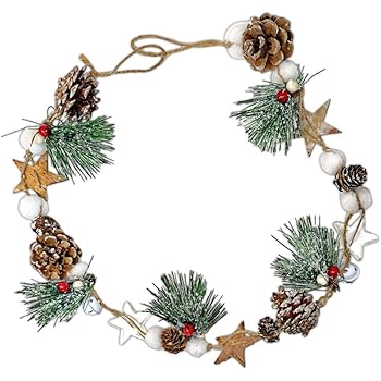 Amazon Com Banberry Designs Rustic Farmhouse Festive Pinecone Garland Pine Cones Cotton Pine Stars Christmas Home Decor For Mantel Doorway Staircase Table 43 Inches Long Home Kitchen