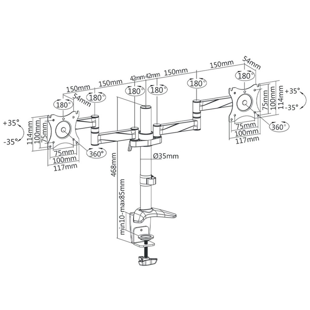 Supporto Per 4 Monitor BONTEC - Regolabile In Altezza, Orientabile 180°, Gira 360°, Per Schermi 13-27 Pollici Fino A 10 Kg - Foto 6