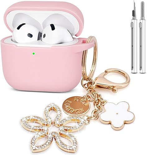 Miniatura 9 de Funda compatible con AirPods 4, funda protectora de silicona para Airpod 4 con llavero brillante, funda para auriculares inalámbricos Apple AirPods