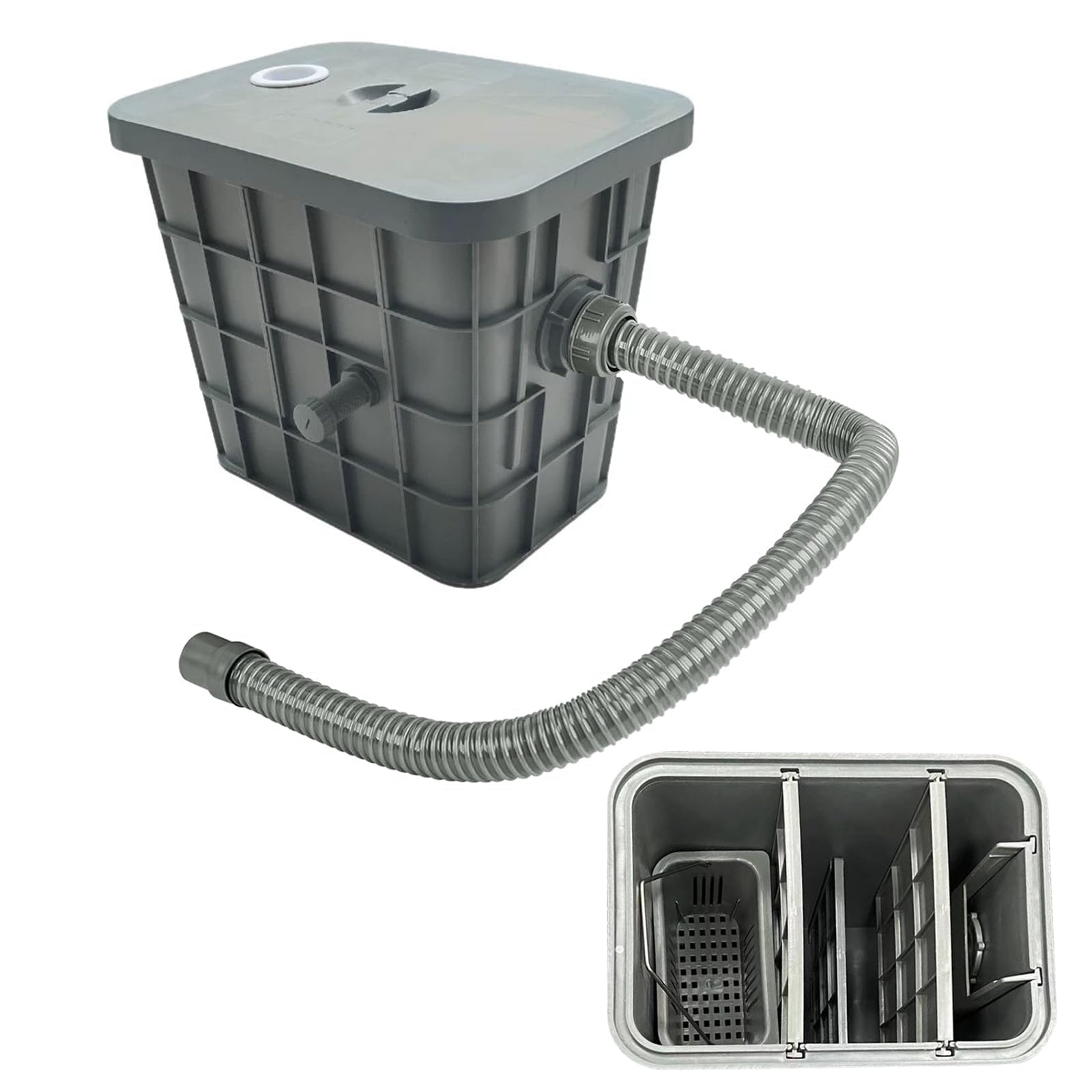 Separatore di grasso commerciale da 22 l, 37 x 26 x 30 cm, separatore di olio, acque reflue, per gastronomia, con 2 ingressi superiori, per ristoranti, cucine, acque reflue
