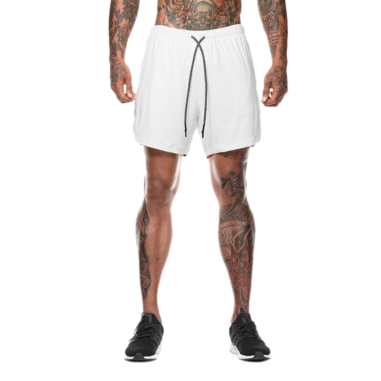 WSLCN Pantaloncini Sportivi da Uomo 2 in 1 Bermuda Estate Shorts Pantaloni con Tasche in Vita Elasticizzata per Palestra Allenamento Fitness Jogging Running (258-bianco M