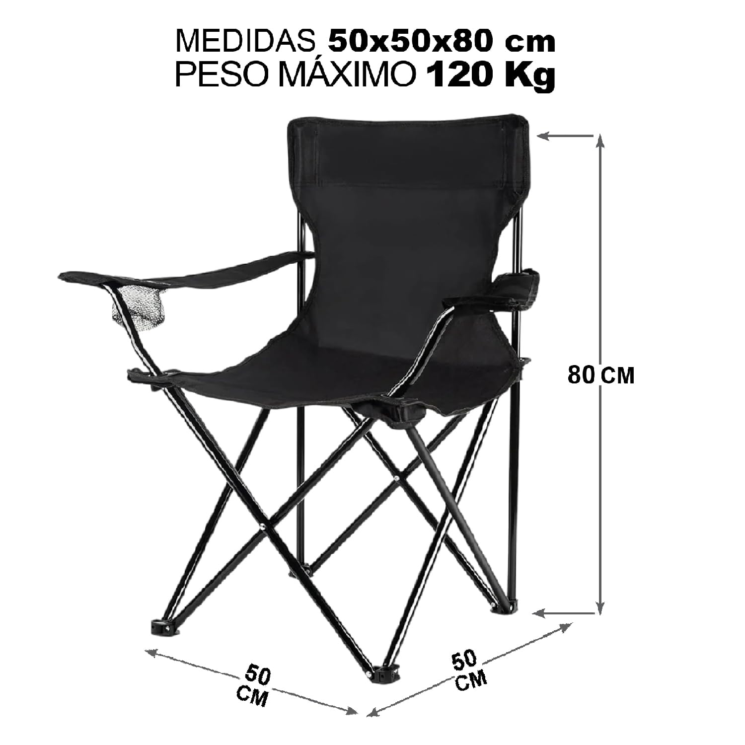 TIENDA EURASIA - Silla Playa Plegable o Camping con Funda de Transporte | Pack 2 Ud | Estructura de Acero Resistente | Asiento de Lona Impermeable | Negro | Medidas 50x50x80 cm
