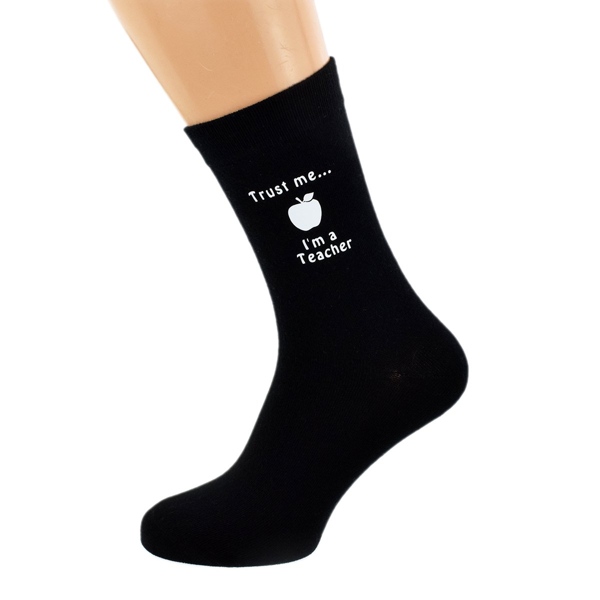 GTR-Prestige Giftware Trust me I'm a Teacher with Apple Design Black Socks Mens Size UK 5-12