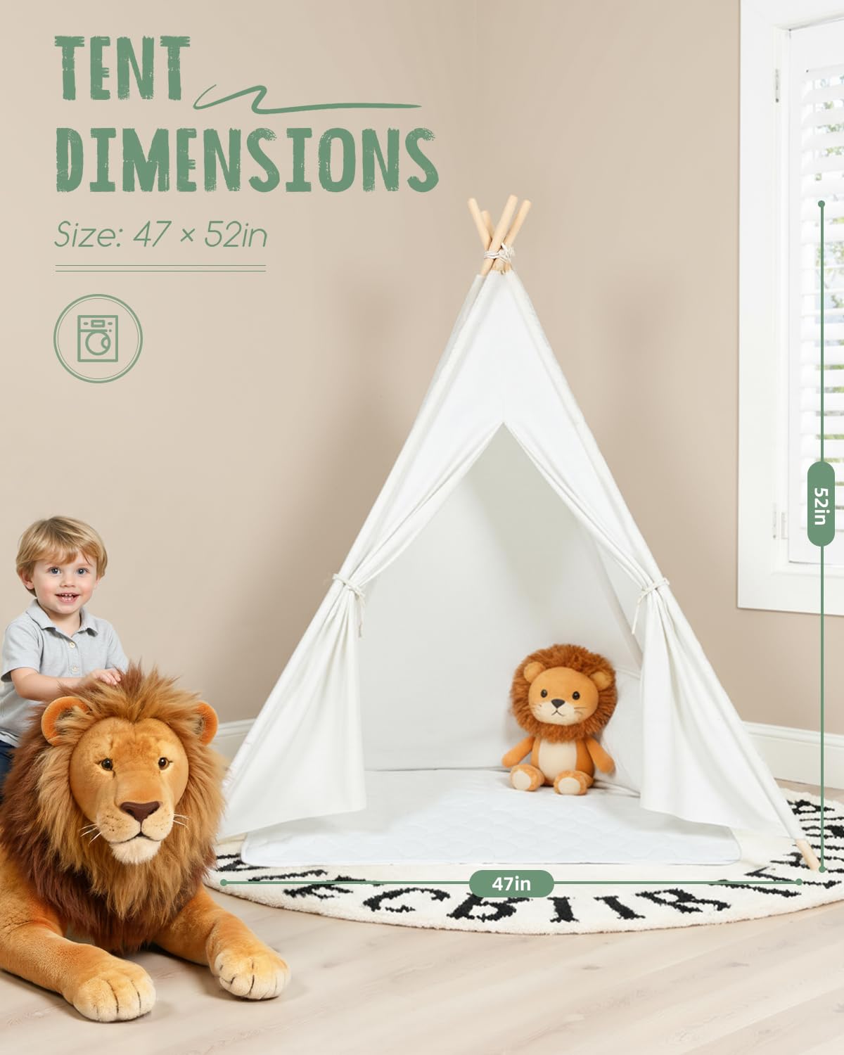Sumbababy Teepee Tent for Kids Indoor - Toddler Play Tent Washable Tipi Sleepover Tents for Girls & Boys