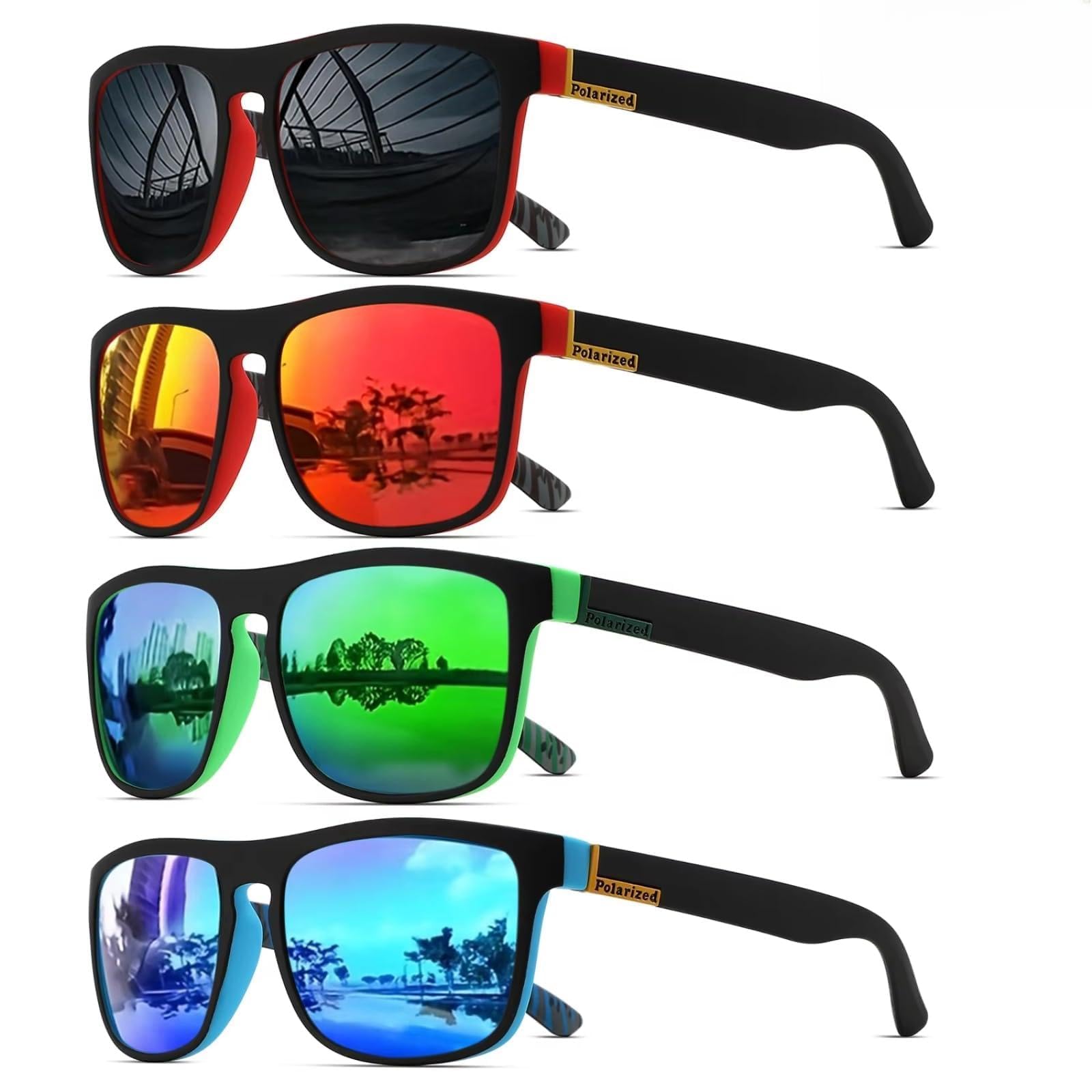 Gafas de Sol Cuadradas Polarizadas 1-4 Pack Unisex Pc Uv400 Conducción Pesca Pesca, Ciclismo Y Uso Diario Al Aire Libre-4pcs-5