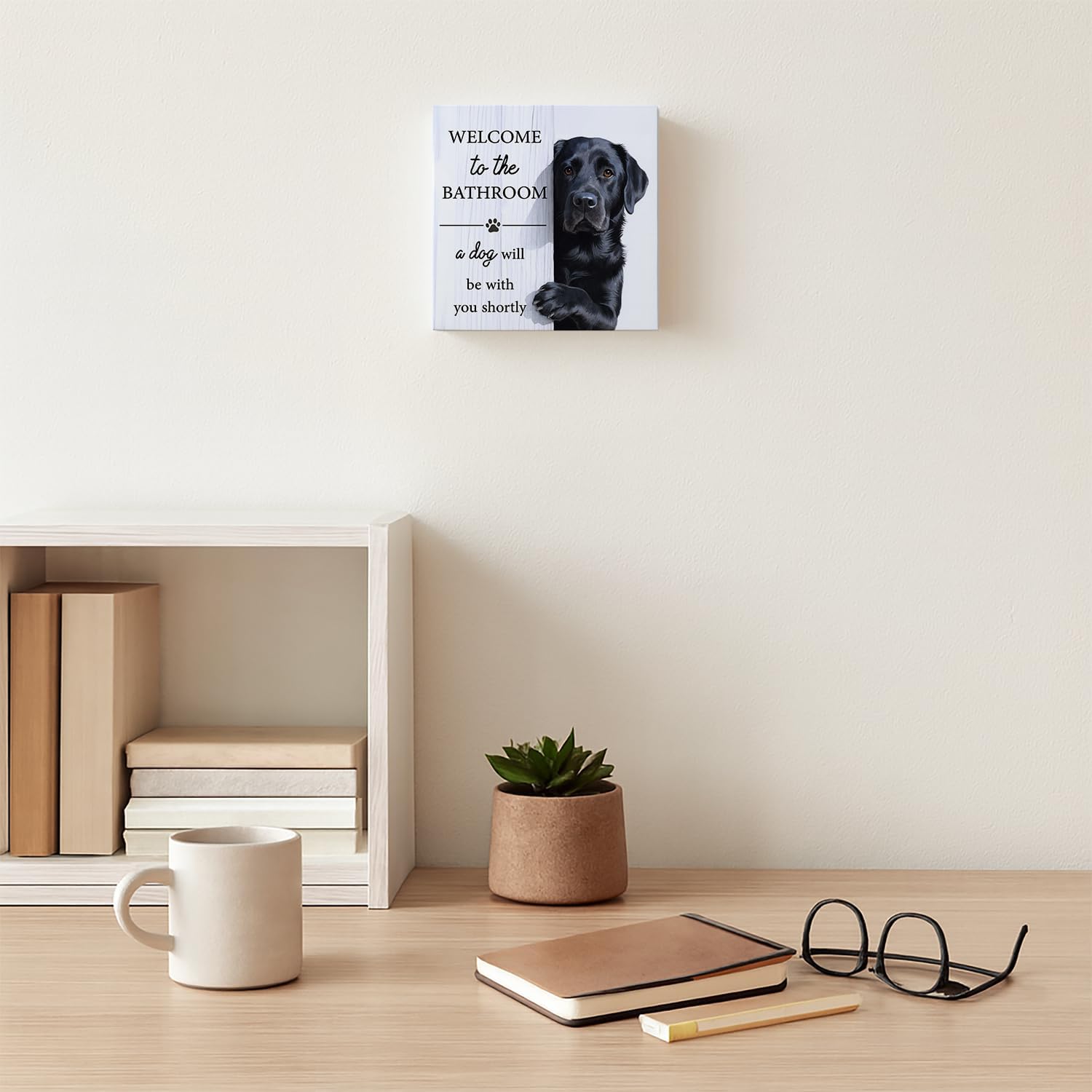 Black Lab Dog Bathroom Decor, Funny Labrador Retriever Wooden Box Sign Desk Decor, Welcome to the Bathroom a Dog Will Be with Wood Block Signs for Washroom Shelf Decorations, 5x5 Inch - Image 5