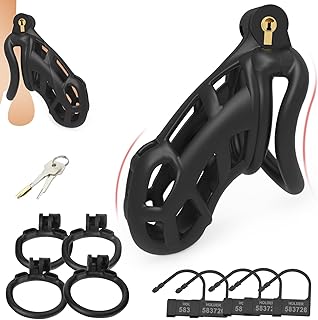 AMZII 2.0 Peniskäfig Set,3D Harz Chastity Cage Male,mit 4 Arc Hodenringe Penisringe Cockring,Keuschheitsgürtel für Herren,...
