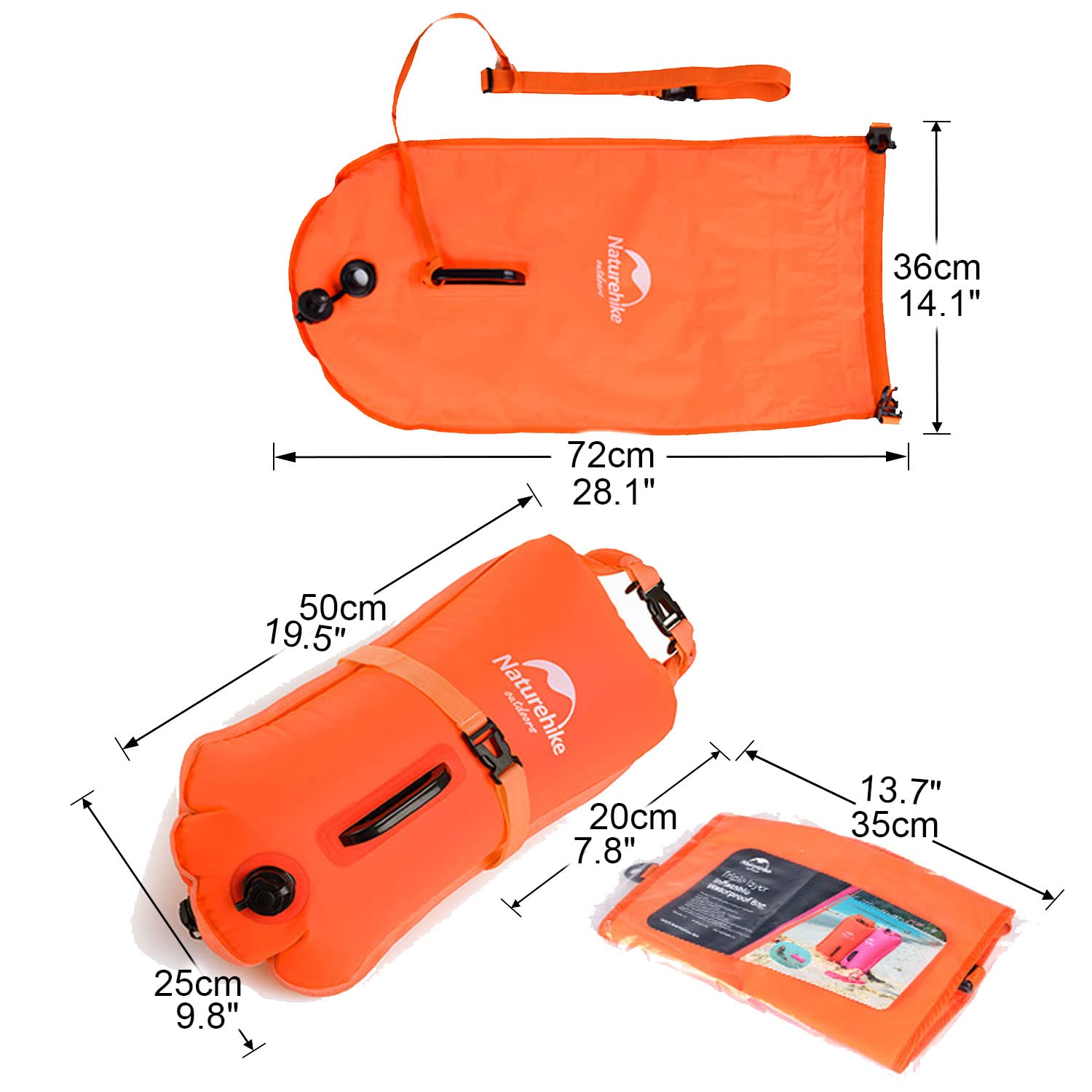 Naturehike boa nuoto acque libere gonfiabile 28L,leggero portatile Impermeabile,2 airbag,Sicurezza Swim Buoy per Sport Acquatici, Nuotatori, Triatleti, Kayaker e Snorkeling