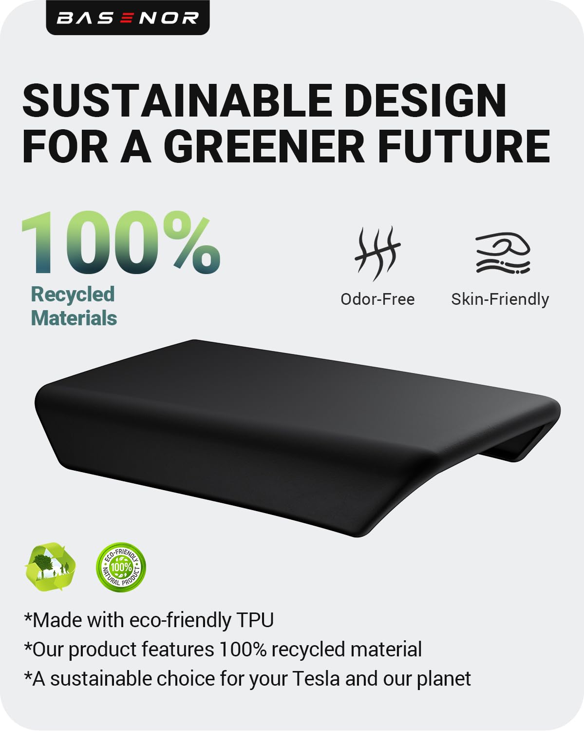 BASENOR Housse de Console Centrale Améliorée Tesla Model Y Juniper 2025-2026 & Model 3 Highland 2024-2026, Housse Accoudoir TPU Antidérapante [sans Logo] Protection Noir