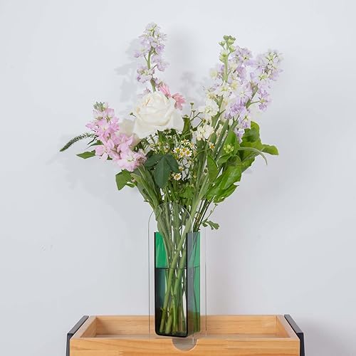 Miniatura 2 de Florero transparente para flores, jarrón acrílico para decoración de habitación, jarrón rectangular único para estantería (azul)