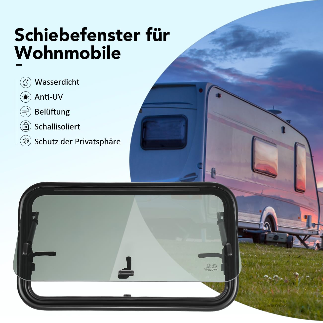 Wohnmobilfenster Ausstellfenster 700 x 400mm Wohnmobil Fenster Seitenfenster mit integriertem Rollo und Fliegengitter für RV Wohnwagen, Kastenwagen, Van, Camper, Auto, Bus, Boot