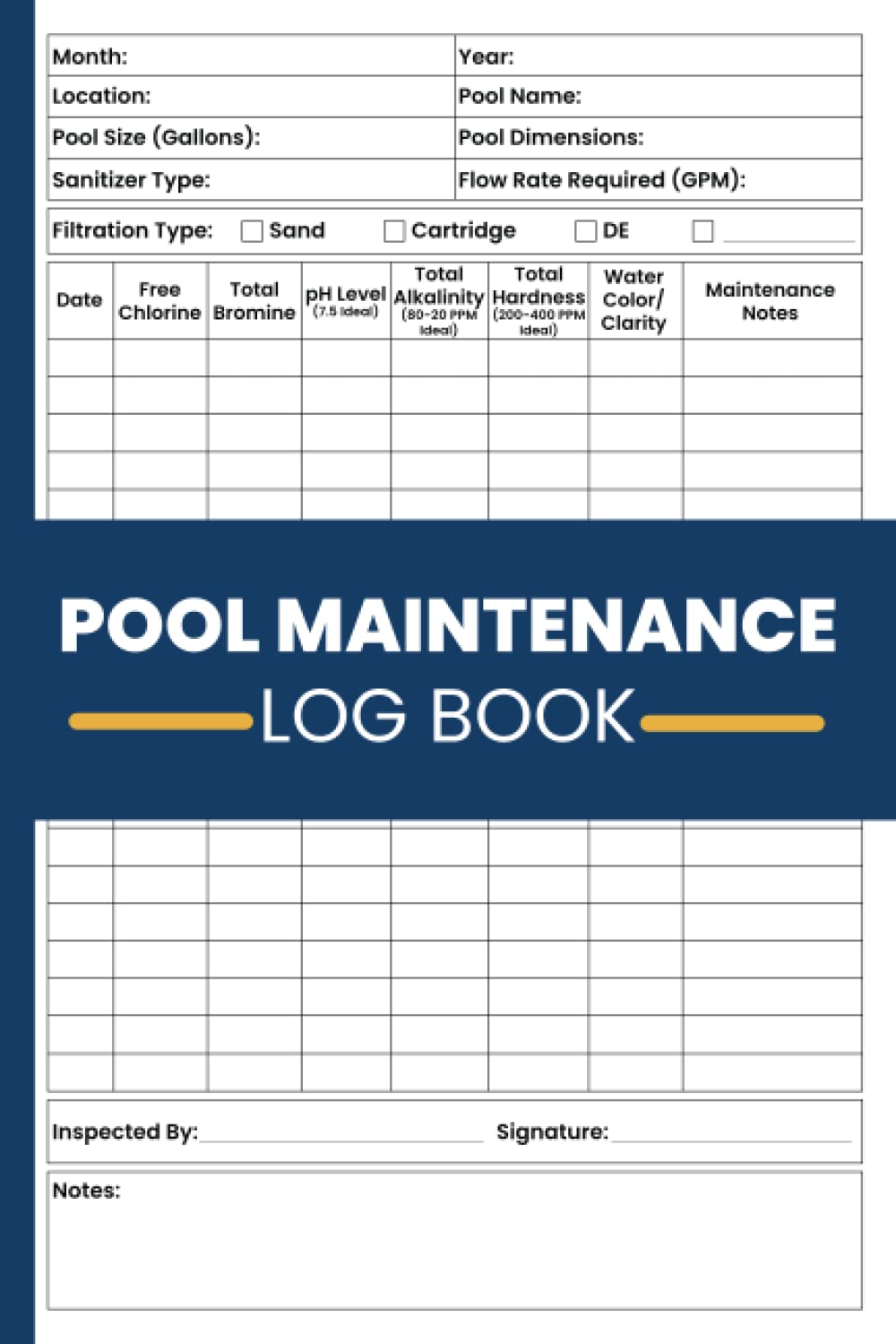 Buy Pool Maintenance Log Book Swimming Pool Maintenance Checklist and