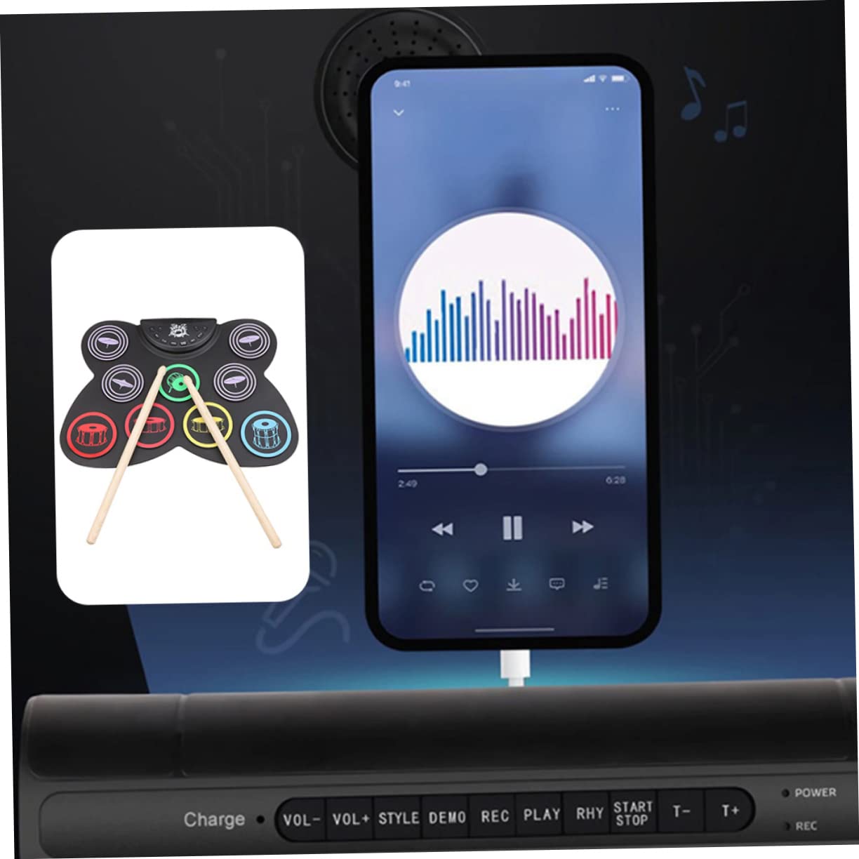 iplusmile Batteria Elettronica Arrotolabile Set Di Batteria Portatile Pad Rullabile Per Esercitarsi e Giocare Per Ragazzo Ragazza e Principianti