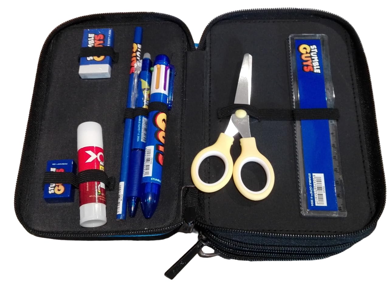 PRESTIGE & DELUXE Zaino Scuola Stumble Guys Tondo 3 scomparti + Astuccio 3 piani completo + Diario 2024/2025 + omaggio 7 penne cancellabili e portachiave personaggio