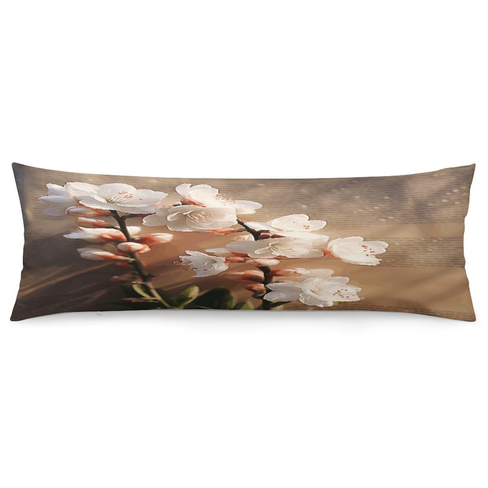 A Peach Blossom Body Pillow Cover Soft Full Long Pillow Cover Decorative Large Pillow Case Cozy Body Pillow Pillowcase Pillow Shams for Bed Sofa Couch Room Decor 18.9 X 53 Inch