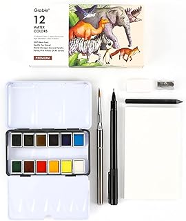 Travel Watercolor Paint Set, Watercolor Paints, 12 Colors, Painting Set, Deluxe Travel Set, Art Supplies for Painting, Great Watercolor Set for Artists, Amateur Hobbyists and Painting