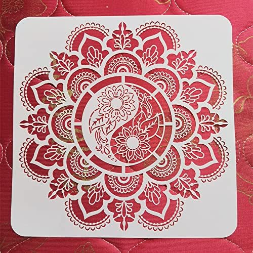 DIY Crafts 12x12 Inches Mandala Stencil Yinyang Reusable Stencil for Furniture Crafts Wood Scrapbook Art Painting, Floral Stencil 0.3MM(12MIL)