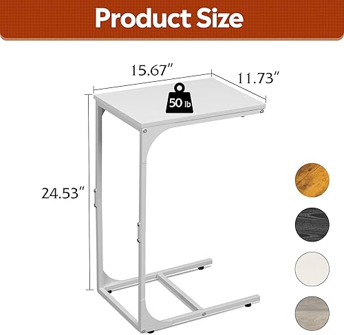 Miniatura 3 de WLIVE Mesa auxiliar en forma de C, mesas auxiliares de sofá pequeñas con marco de metal, mesa de sofá, bandeja de TV para sala de estar, dormitorio,
