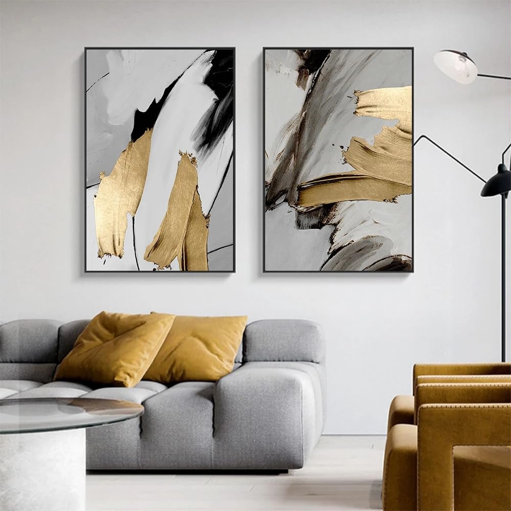 Gkuvbf Frameless Luxury Abstract Gray Golden Canvas Painting Wall Art Canvas Prints Pictures For Living Room Modern Home Decor(40X50cm/2Pcs )