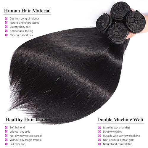 Miniatura 2 de QIYING Paquetes de cabello humano lacio 10A de 12 pulgadas, paquetes de cabello lacio brasileño 100% sin procesar, virgen, lacio, tejido de cabello