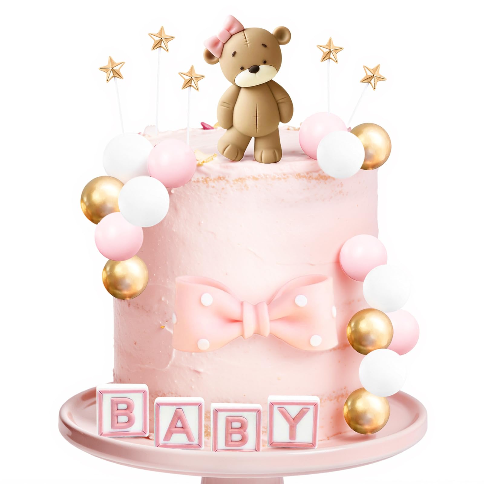 26-Piece Bear Cake Decoration Kit, Pink Mini Bear Cake Toppers