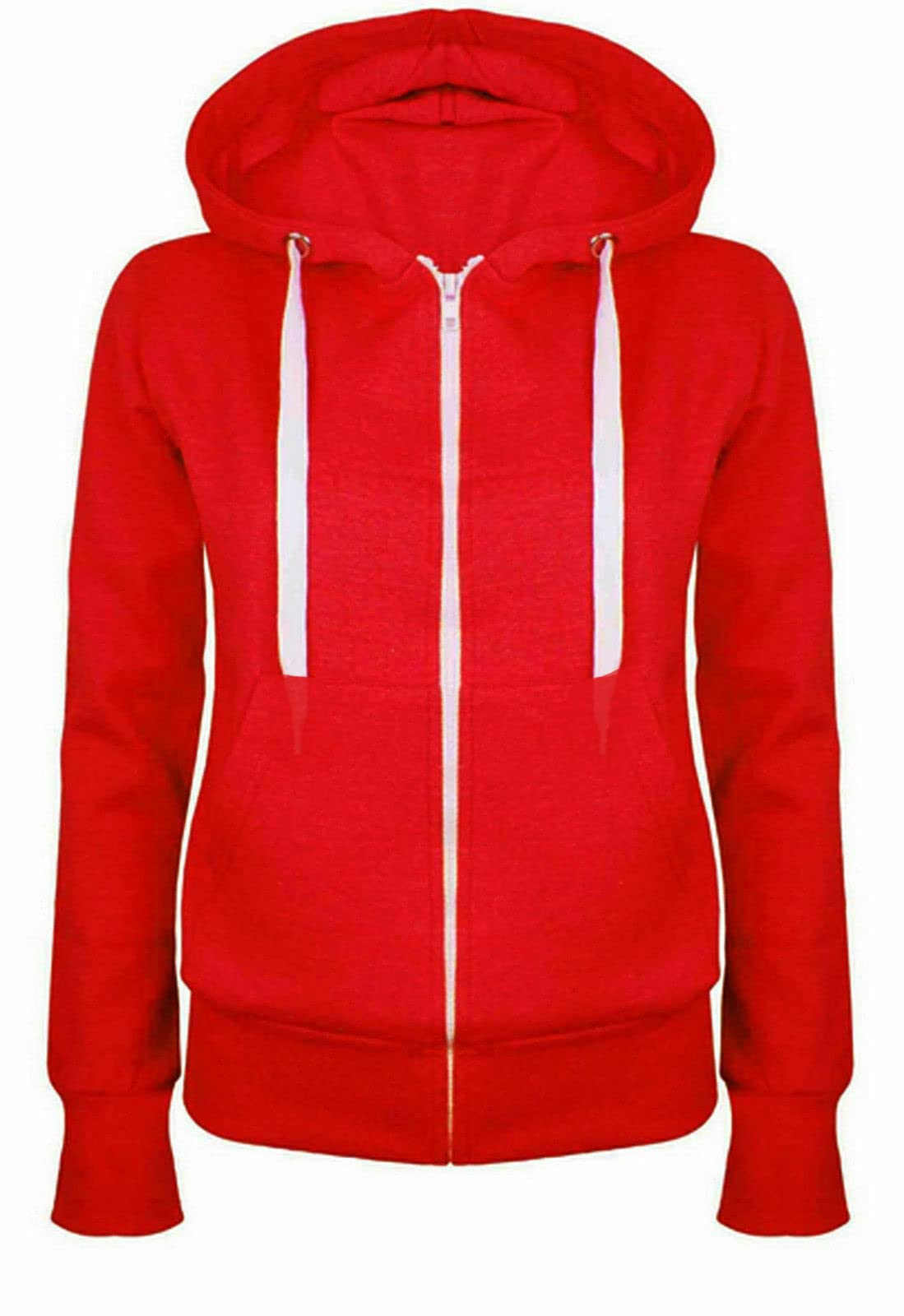 FAIRY BOUTIQUE Ladies Plain Zip Up Plus Size Hoodie Womens Hooded Top Long Sleeves Front Pockets Soft Stretchable Comfortable Hoodie (Red UK 18)