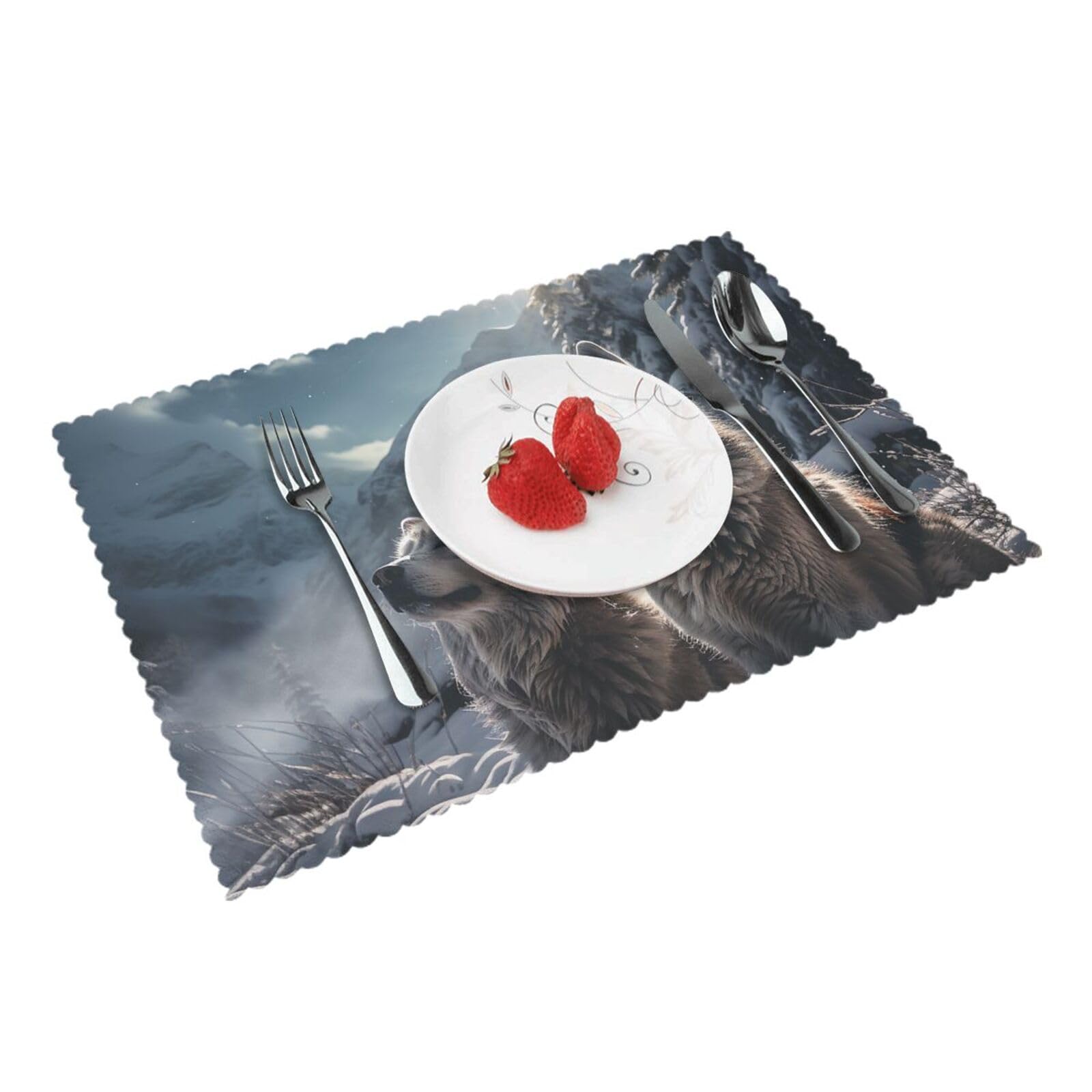 Placemats Set of 4 Heat Resistant Woven Place Mats for Dining Table Wolf in Winter Placemats Washable Wipeable PVC Table Mats Indoor/Outdoor Place Mats for Party Kitchen Decor 30x45 cm