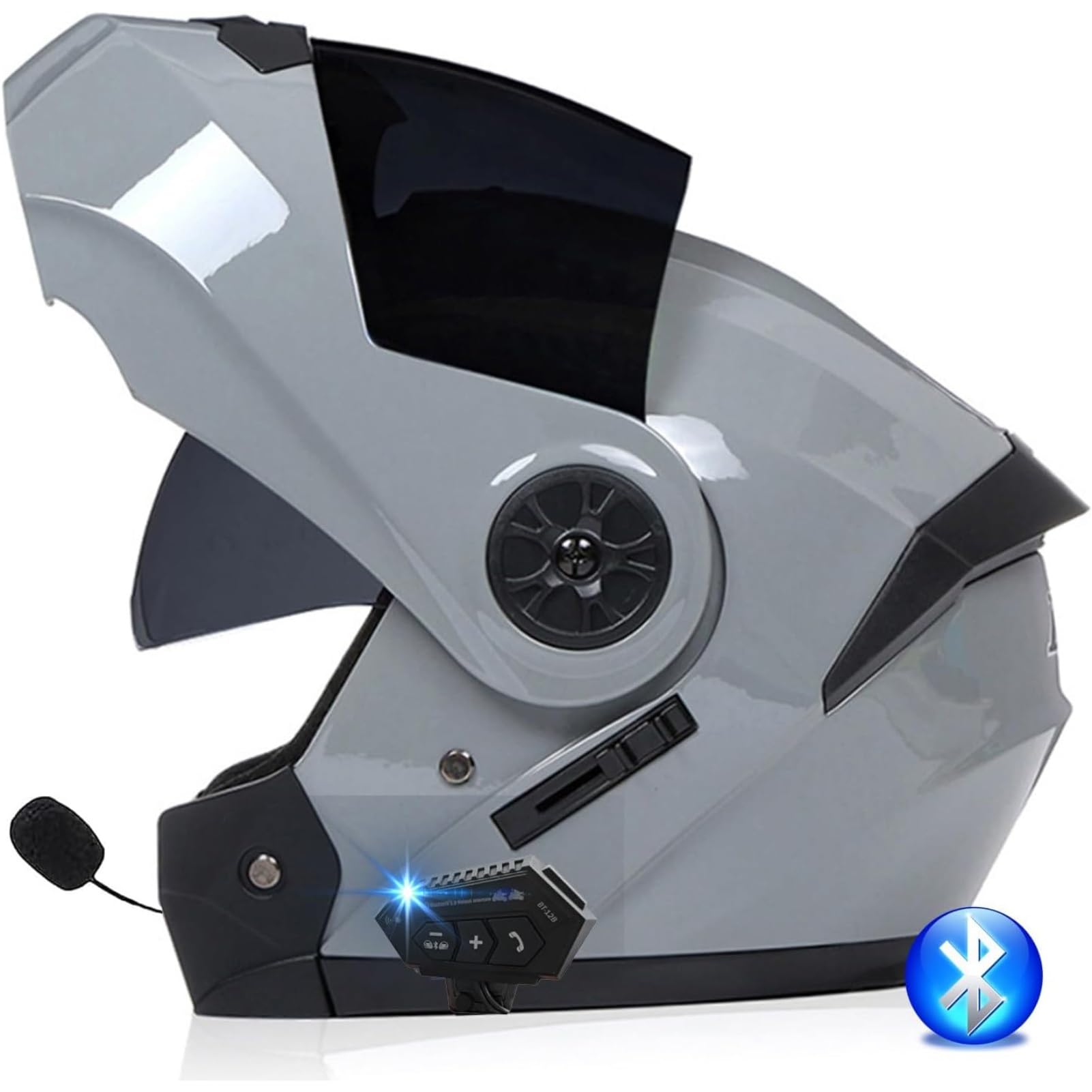 Casque De Moto Bluetooth, Homologué ECE Casque Modulaire À Bascule for Femmes Et Hommes avec Double Visière, Microphone Haut-Parleur Et Suppression du Bruit