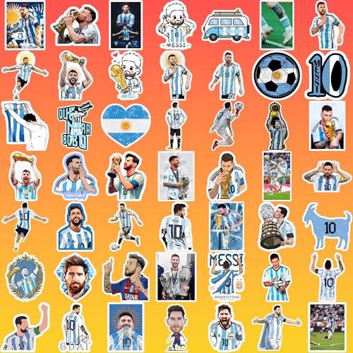 Image of Pack of 50PCS Super Star Soccer Player Messi Stickers, Vinyl Waterproof Laptop Water Bottle Sticker for Adults Boys Girls Teens, FIFA World Cup Gift for Soccer Fans
