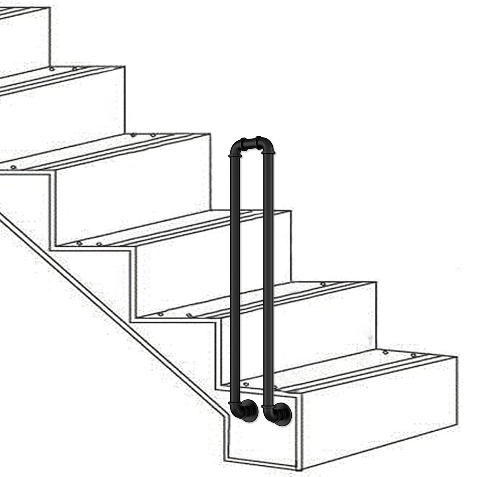 Rambarde d'escalier extérieure en U robuste de 75 cm pour mur latéral de porche