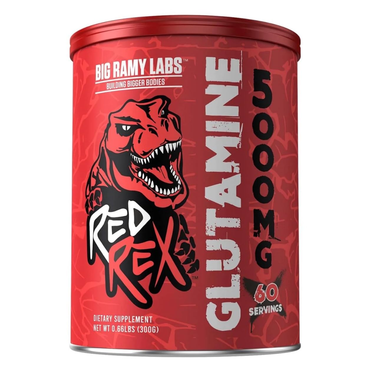Big Ramy Labs Red Rex Glutamine: Ultimate Muscle Support and Recovery Formula - Unflavored, Powder for Enhanced Endurance, Strength Gains, and Immune Health, 300g (60 Servings)