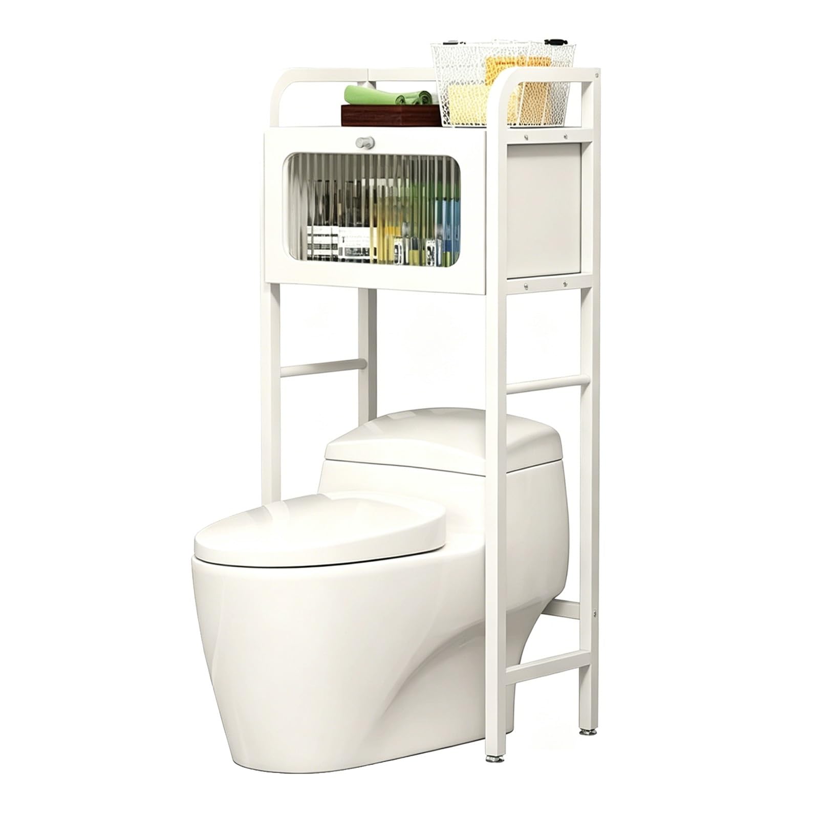 Freestanding Over The Toilet Storage Rack,3-Tier Bathroom Organizer, No Drilling Metal Shelf, Rustproof Space Saver(2-Tier White+White 21.7x11.8x53.1in)