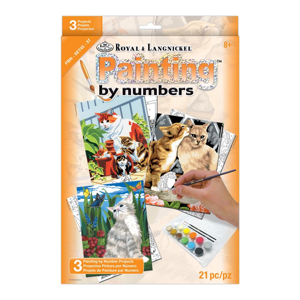 Royal & Langnickel Painting by Numbers Junior Small 3-Piece Art Activity Kit, Cats Set