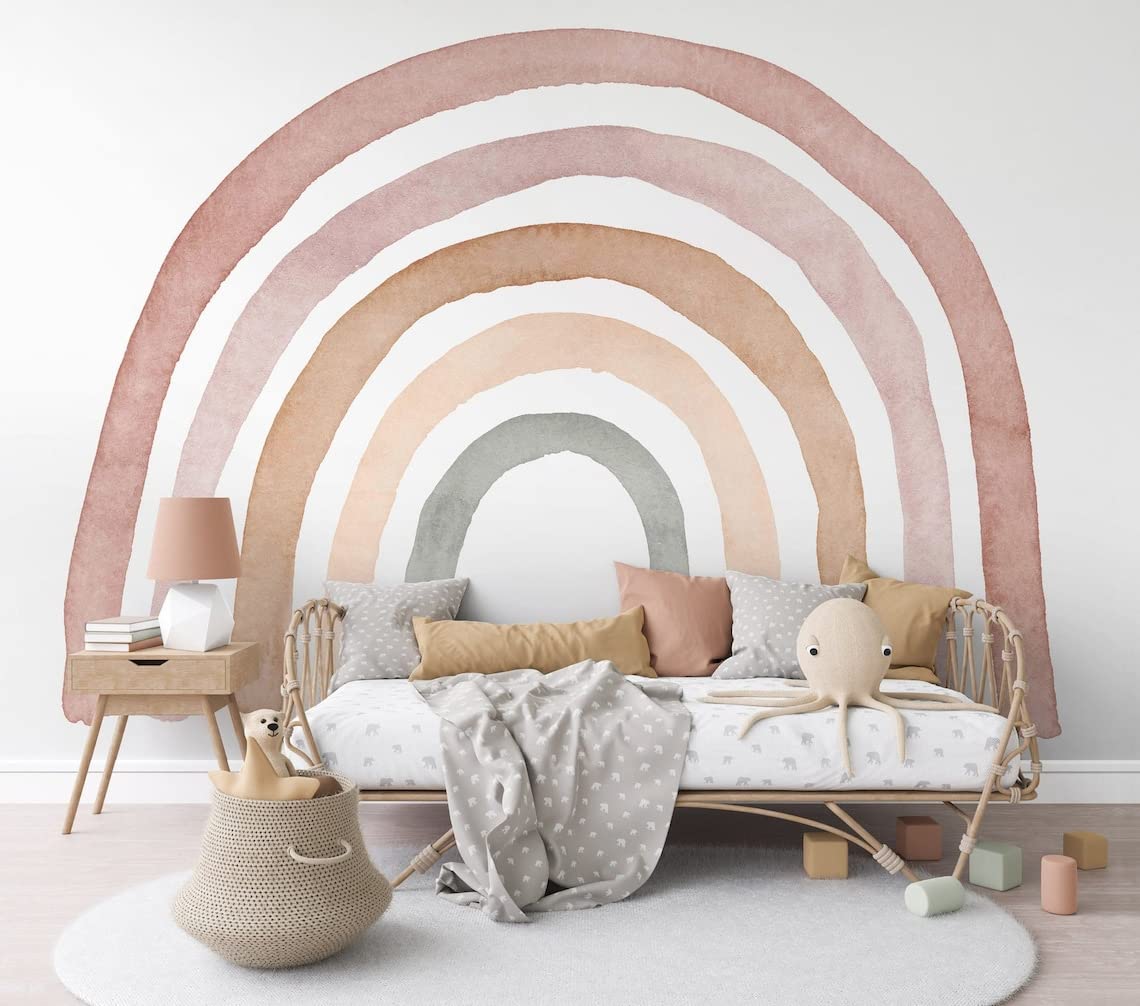 BelleImpression, Rainbow Wall Decal Sticker (55cm Wide x 40cm Height) Peel & Stick Perfect for Nursery Baby Room, Play Room