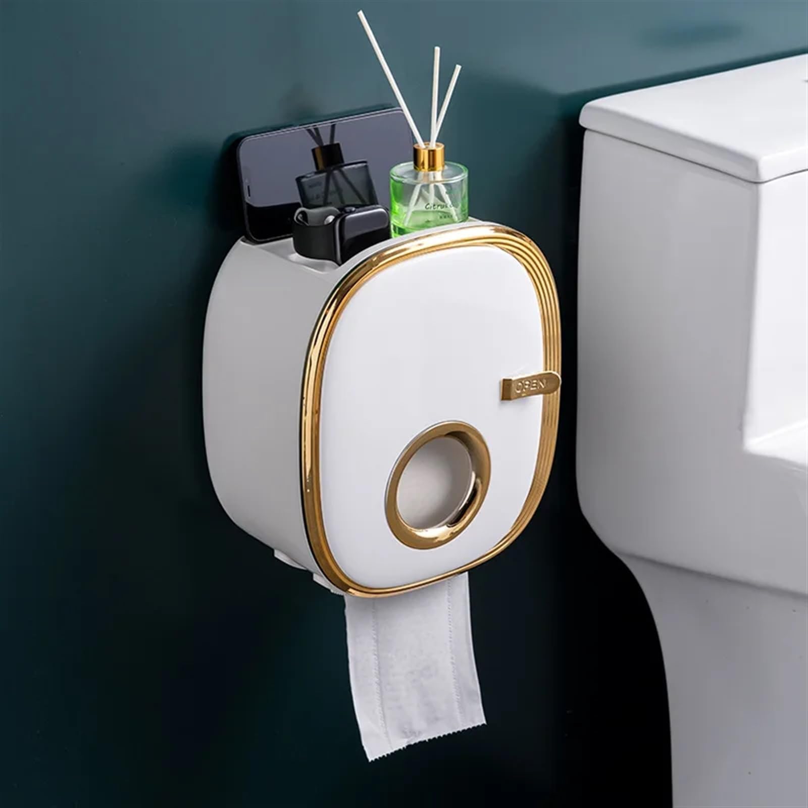 Ozdobne pudełko na chusteczki Pudełko na chusteczki, dozownik ręczniki papierowe, montowany ścianie serwetki do łazienki, kuchni, biura i toalety(White Gold)